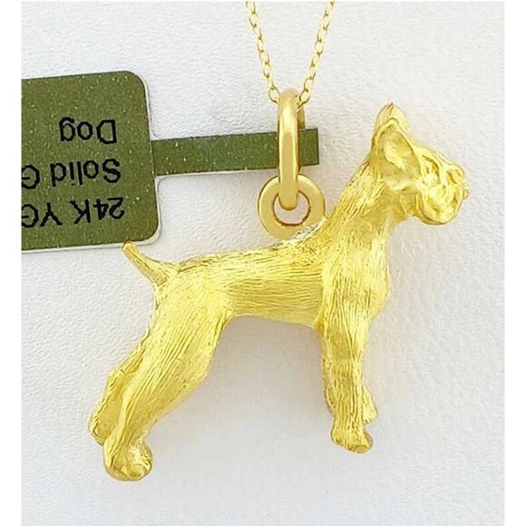 24k Yellow Solid Gold Dog Pendant - Picture 8 of 9